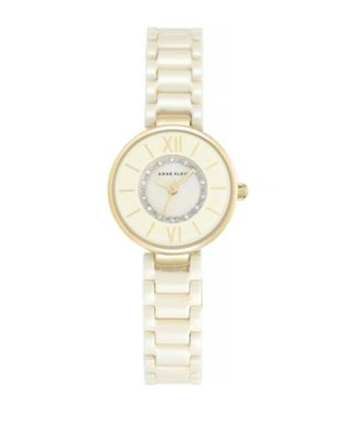 Anne Klein Goldtone and Ivory-Coloured Ceramic Link Bracelet Watch - IVORY