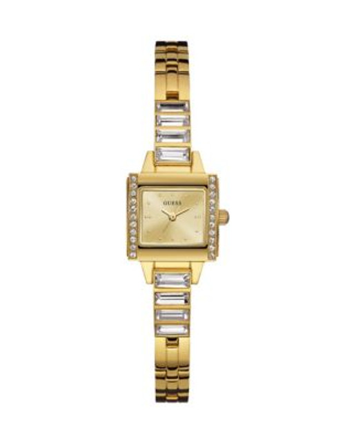 Guess Goldtone Stainless Steel Square Case Pave Crystal Bracelet Watch - GOLD