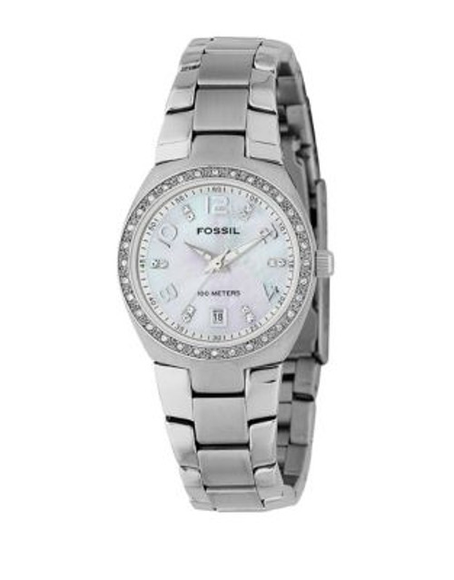 Fossil Ladies Mother of Pearl Dial With Glitz and Silver Bracelet - SILVER