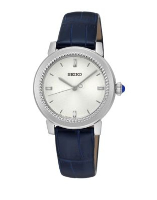 Seiko Stainless Steel and Leather Watch with Cabochon - BLUE