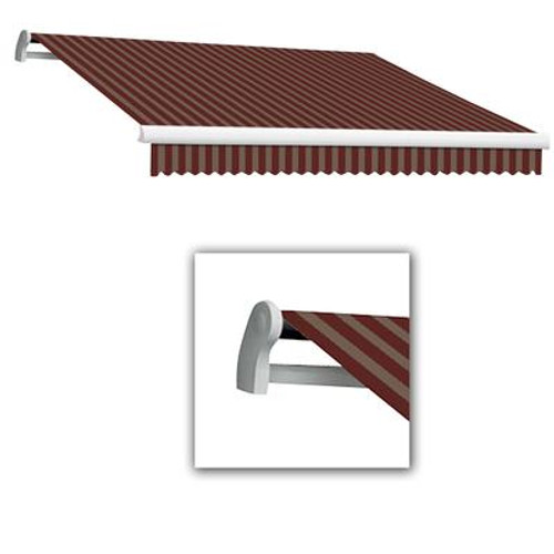 12 Feet MAUI (10 Feet Projection) - Motorized Retractable Awning (Right Side Motor) - Burgundy / Tan Stripe