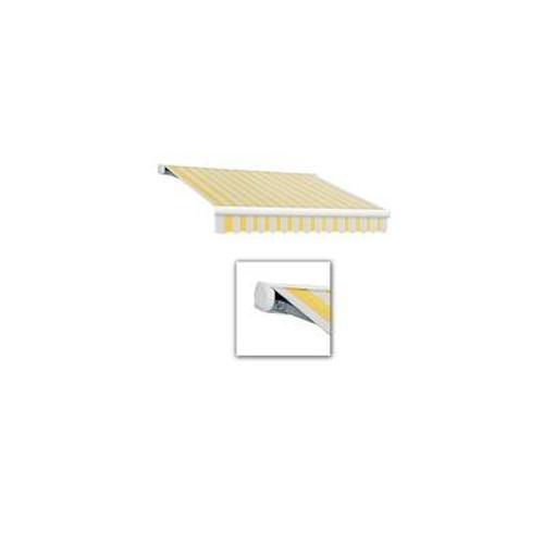 14 Feet VICTORIA  Motorozed Retractable Luxury Cassette Awning (10 Feet Projection) (Right Motor)-Light Yellow / Gray Stripes