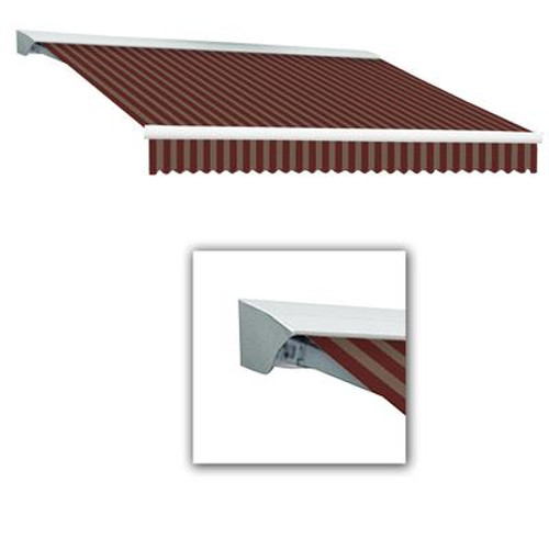 16 Feet DESTIN (10 Feet Projection) Motorized (right side) Retractable Awning with Hood - Burgundy / Tan Stripe