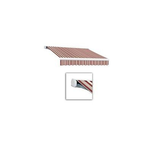 8 Feet VICTORIA  Motorozed Retractable Luxury Cassette Awning (7 Feet Projection) (Left Motor) - Burgundy/Gray/White Multi Stripe