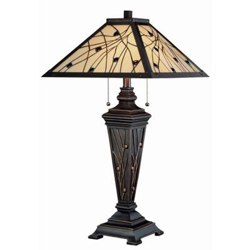 2 Light Table Lamp Bronze Finish Tiffany Shade