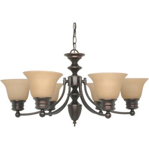 Empire 6-Light 26 Inch Chandelier with Champagne Linen Washed Glass Finished in Mahogany Bronze