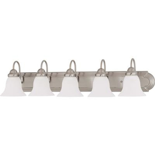 Ballerina  5-Light  36 Inch Vanity with Frosted White Glass Finished in Brushed Nickel
