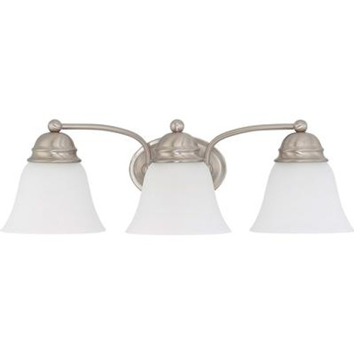 Empire Brushed Nickel 3 Light  21 Inch  Vanity with Frosted White Glass  13W CFL Bulbs Included