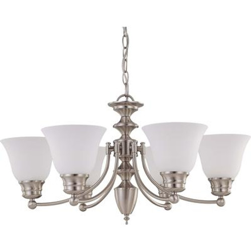 Empire Brushed Nickel 6 Light 26 Inch  Chandelier with Frosted White Glass  (6) 13W  Bulbs Included
