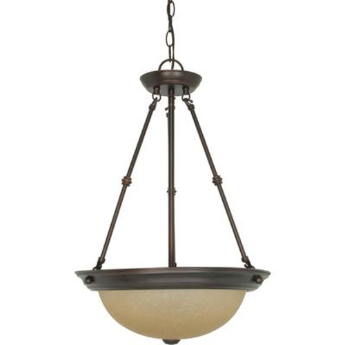 3 Light 15 Inch  Pendant with Champagne Linen Washed Glass Finished in Mahogany Bronze