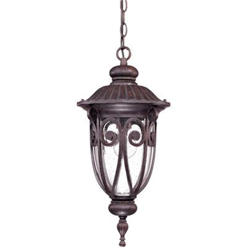 Corniche  1 -Light Hanging Lantern with Seeded Glass Finished in Burlwood