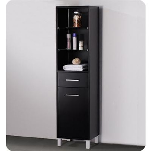 Espresso Bathroom Linen Side Cabinet With 3 Open Shelves