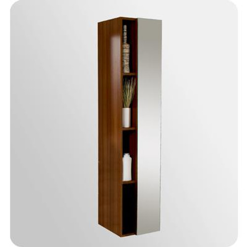Teak Bathroom Linen Side Cabinet With 4 Cubby Holes And Mirror