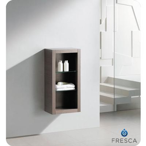 Gray Oak Bathroom Linen Side Cabinet With 2 Glass Shelves