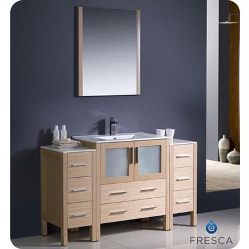 Torino 54 Inch Light Oak Modern Bathroom Vanity With 2 Side Cabinets And Undermount Sink