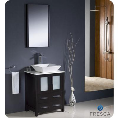 Torino 24 Inch Espresso Modern Bathroom Vanity With Vessel Sink