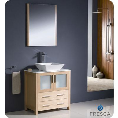 Torino 30 Inch Light Oak Modern Bathroom Vanity With Vessel Sink