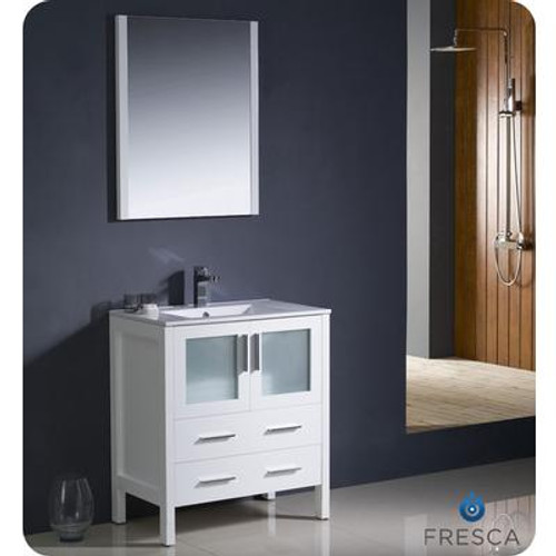 Torino 30 Inch White Modern Bathroom Vanity With Undermount Sink