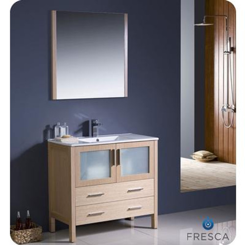 Torino 36 Inch Light Oak Modern Bathroom Vanity With Undermount Sink