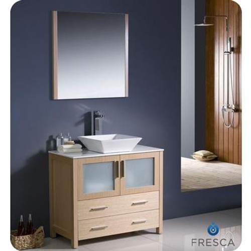 Torino 36 Inch Light Oak Modern Bathroom Vanity With Vessel Sink