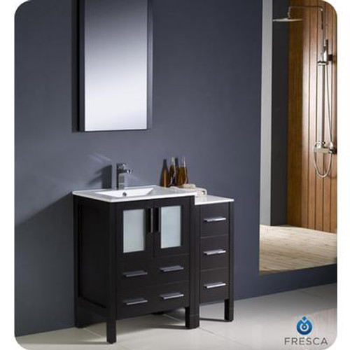 Torino 36 Inch Espresso Modern Bathroom Vanity With Side Cabinet And Undermount Sink