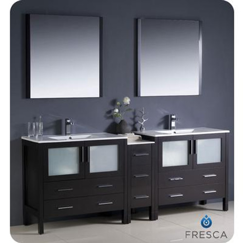 Torino 84 Inch Espresso Modern Double Sink Bathroom Vanity With Side Cabinet And Undermount Sinks