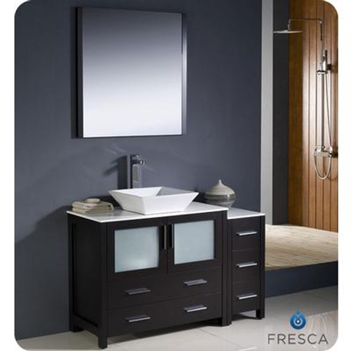 Torino 48 Inch Espresso Modern Bathroom Vanity With Side Cabinet And Vessel Sink