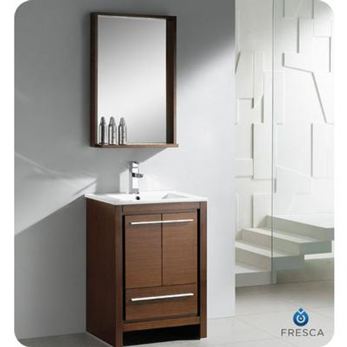 Allier 24 Inch Wenge Brown Modern Bathroom Vanity With Mirror