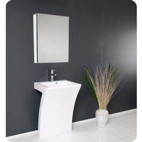 Quadro White Pedestal Sink With Medicine Cabinet - Modern Bathroom Vanity