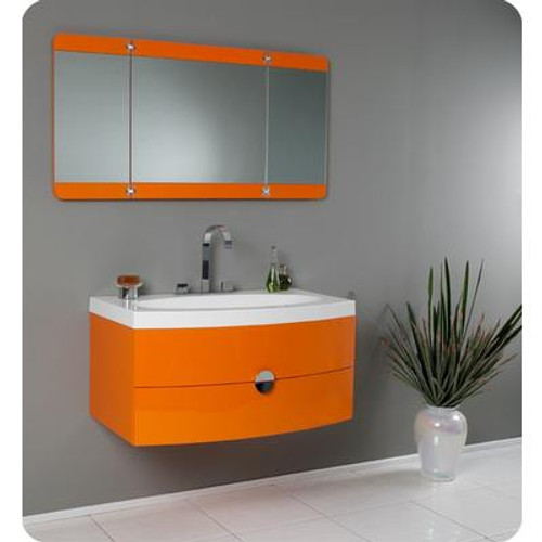 Energia Orange Modern Bathroom Vanity With Three Panel Folding Mirror