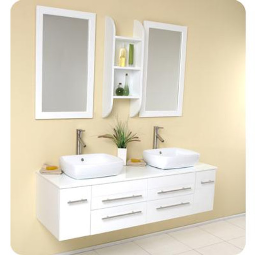 Bellezza White Modern Double Vessel Sink Bathroom Vanity