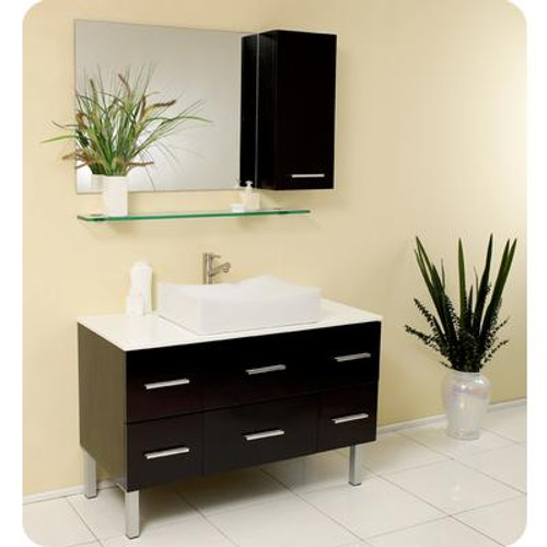 Distante Espresso Modern Bathroom Vanity With Mirror And Side Cabinet