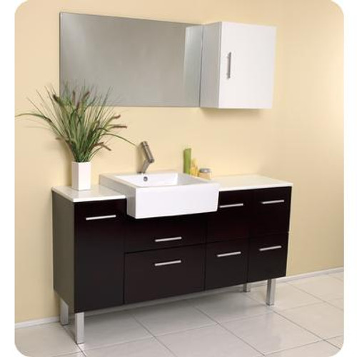 Serio Espresso Modern Bathroom Vanity With Mirror And Side Cabinet