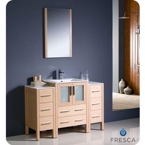 Torino 48 Inch Light Oak Modern Bathroom Vanity With 2 Side Cabinets And Undermount Sink