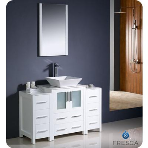 Torino 48 Inch White Modern Bathroom Vanity With 2 Side Cabinets And Vessel Sink