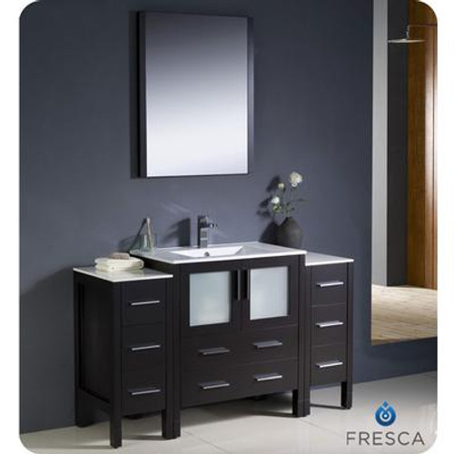 Torino 54 Inch Espresso Modern Bathroom Vanity With 2 Side Cabinets And Undermount Sink