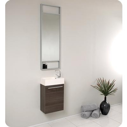 Pulito Small Gray Oak Modern Bathroom Vanity With Tall Mirror