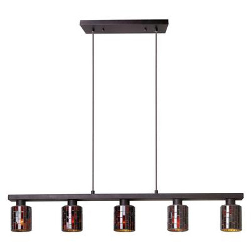 Troya Suspended 5 Light Antique Brown Finish With Mosaic Glass