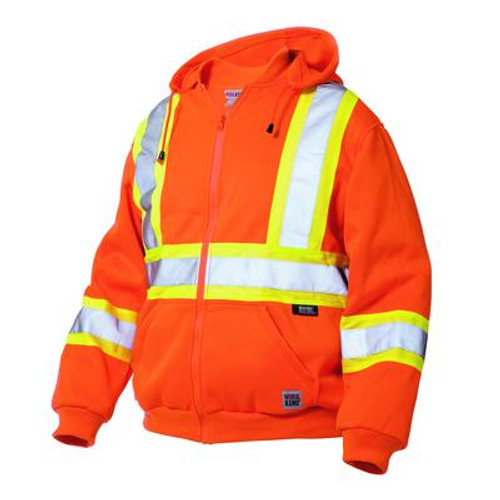 Hi-Vis Zip Front Hoodie With Safety Stripes Fluorescent Orange X Large