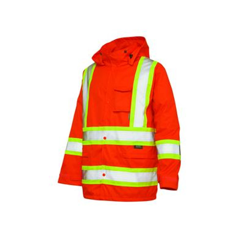 Hi-Vis Rain Jacket With Safety Stripes Fluorescent Orange Medium