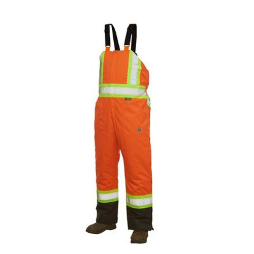 Hi-Vis Lined Bib Overall With Safety Stripes Fluorescent Orange 3X Large