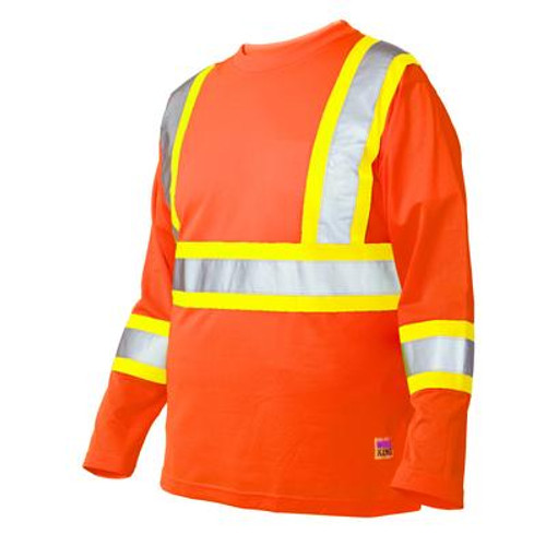 Long Sleeve Hi-Vis T-Shirt With Armband Stripes Fluorescent Orange Large