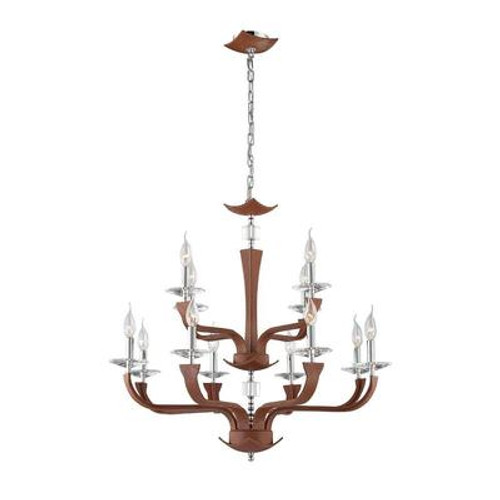Pella Collection 12 Light Chrome & Brown Chandelier