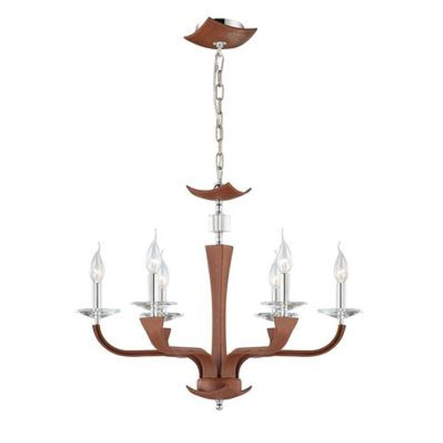 Pella Collection 6 Light Chrome & Brown Chandelier