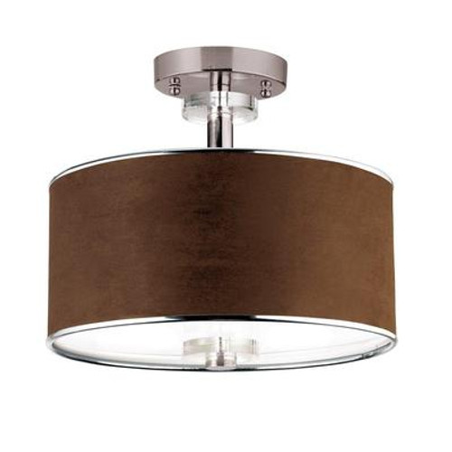 Savvy Collection 3 Light Satin Nickel & Brown Semi Flushmount