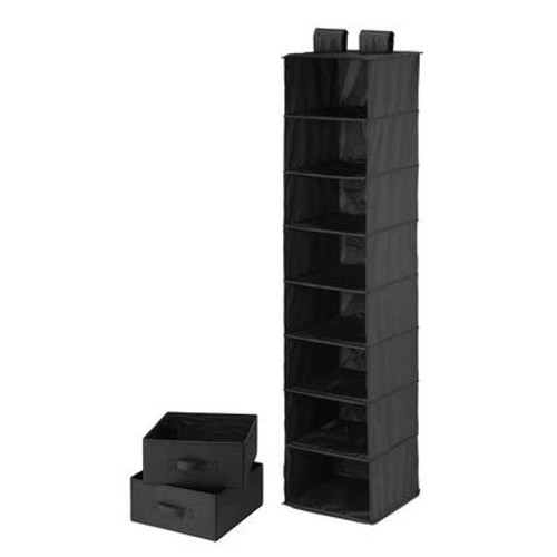 8 Shelf Organizer and Two Drawers- black polyester