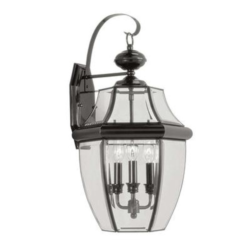 Providence 3 Light Black Incandescent Wall Lantern with Clear Beveled Glass