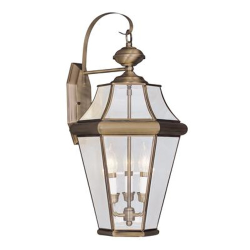 Providence 3 Light Antique Brass Incandescent Wall Lantern with Clear Beveled Glass