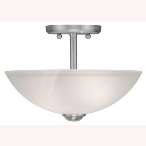 Providence 2 Light Brushed Nickel Incandescent Semi Flush Mount with Satin Glass