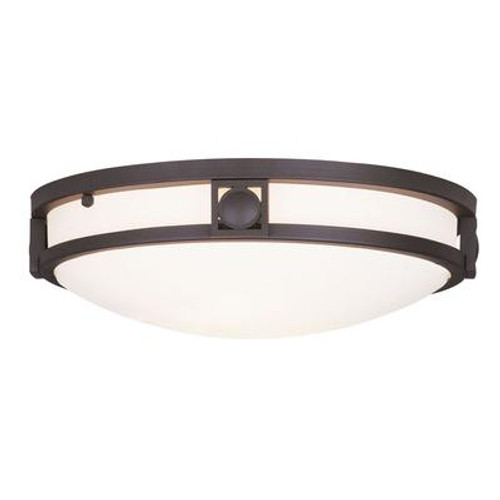 Providence 2 Light Bronze Incandescent Semi Flush Mount with Satin White Glass